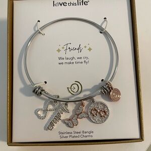 Love This Life Silver Bangle with Charms